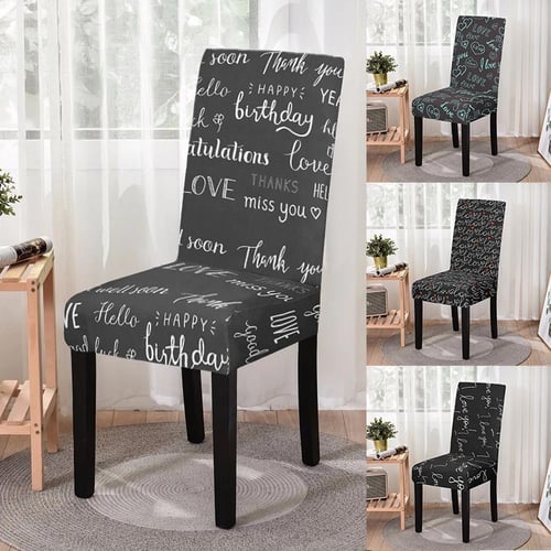Dining Chairs Cover English Letter Love Print Elastic Chair