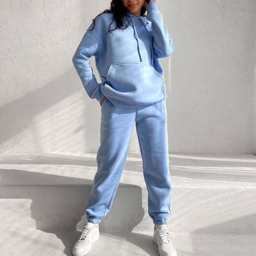 Solid plush hooded & pocket pants set 2025