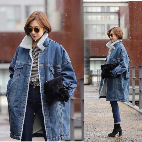 Plus velvet denim jacket thick jacket imitation lamb cotton coat cotton clothing store