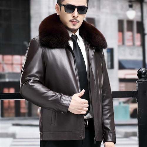 Leather jacket with fur plus size shop