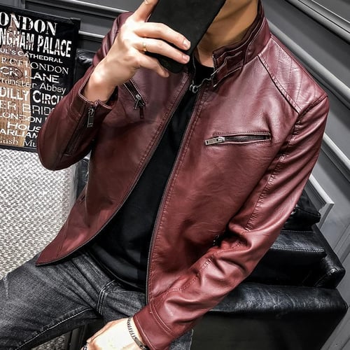 Slim pu leather casual jacket sale
