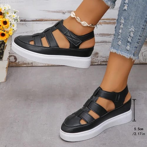 Solid black platform sandals on sale