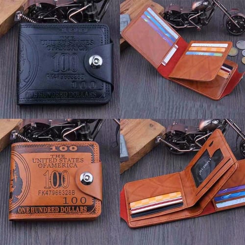 Men Fashion US Dollar Bill Printed Leather Wallet Bifold Credit