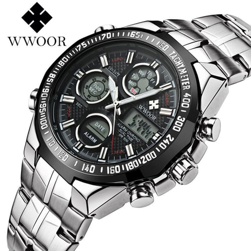 WWOOR Men s Sports Watches Multifunctional Waterproof Watch Double