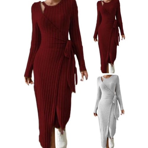 Striped wrap hollow out maxi dress on sale