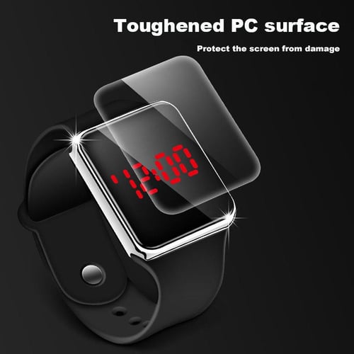New hot square mirror face silicone band digital watch red shop led watches metal frame