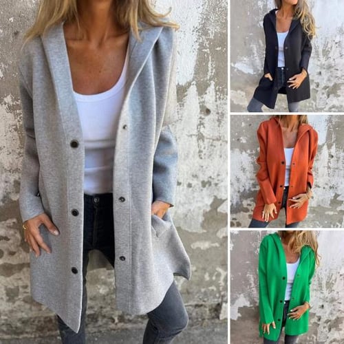 Hooded cardigan wool coat loose overcoat shop