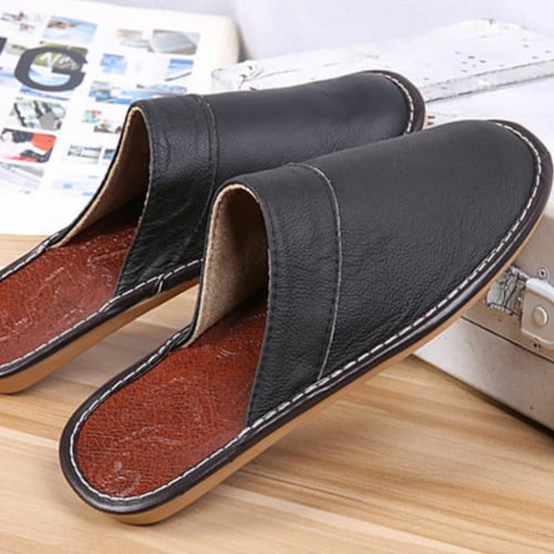 Mens leather home slippers sales