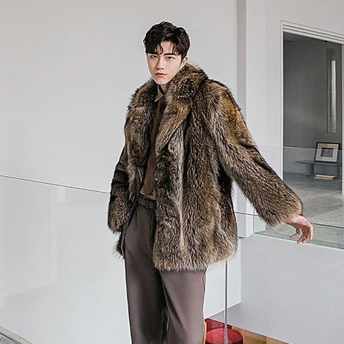 Winter Men s New Fur Collar Imitation Raccoon Fur Grass Coat Wolf
