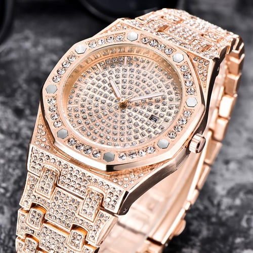 Rose gold diamond watch mens on sale