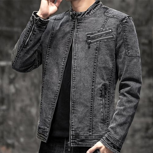 Men's male overcoat casual solid slim best sale fit stand collar zipper men jackets