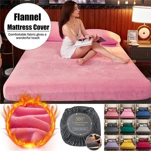Winter Warm Solid Flannel Elastic Band Fitted Sheet Mattress