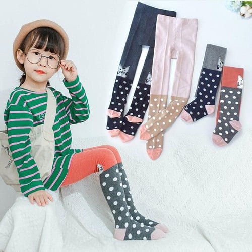 Spring Autumn Cute Baby Tights Kids Girls Knit Tights Cotton Dot