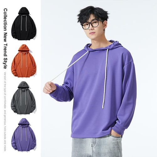 Fashion street solid color loose hoodie top