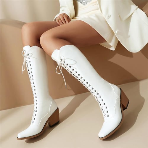 White lace up gogo boots cheap