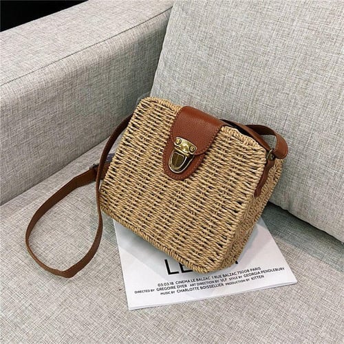Square straw crossbody bag best sale