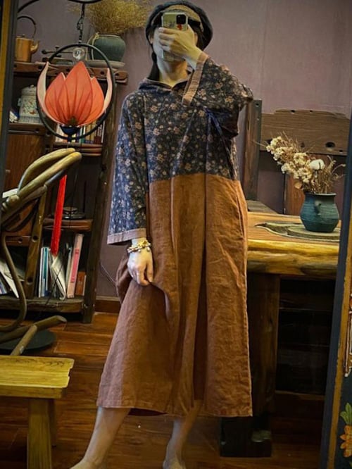 Patchwork hooded autumn dress clearance