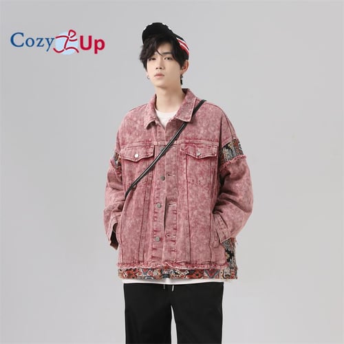Pink patchwork denim jacket deals