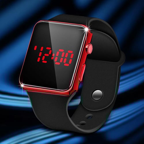 Male Female Fasion Silicone Band Mirror Face Digital Watch Square