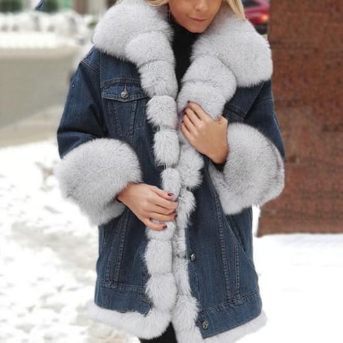 Jean jacket with fur sleeves best sale