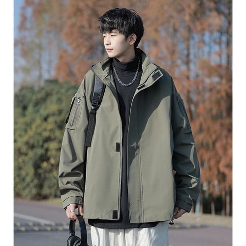 Men Spring Jacket Thin Solid Color Hooded Jackets Hip Hop