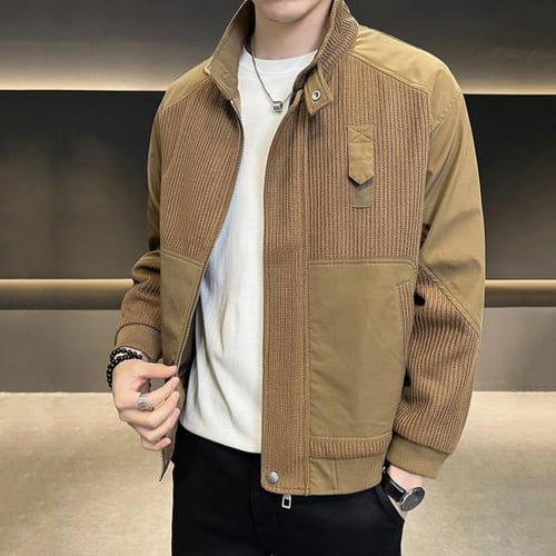 Men Jacket Stand Collar Long Sleeve Zipper Placket Jacket Men Jacket Stand Collar Long Sleeve Zipper Placket Jacket