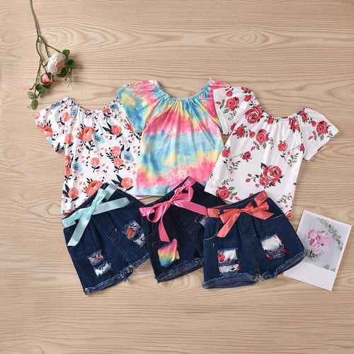 1 5T Children Girls Summer Clothes Sets Toddler Strapless Print