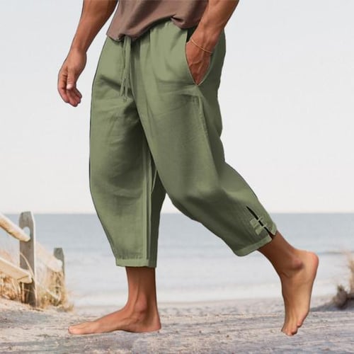 Mens cropped drawstring trousers on sale