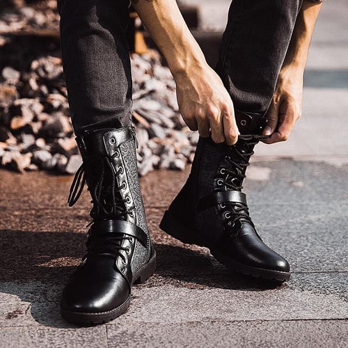 Men's calf high leather boots sales