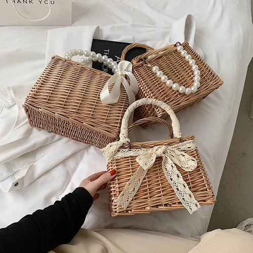 Top Straw Beach Pearl Bag Purse Bag for Women Vacation Handmade