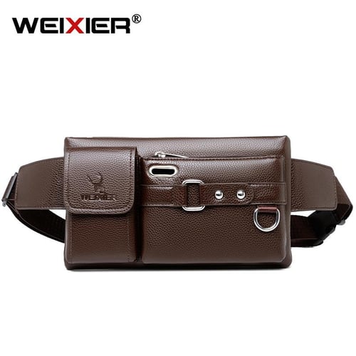 WEIXIER Pu Leather Waist Packs Men Waist Bags Fanny Pack Belt Bag