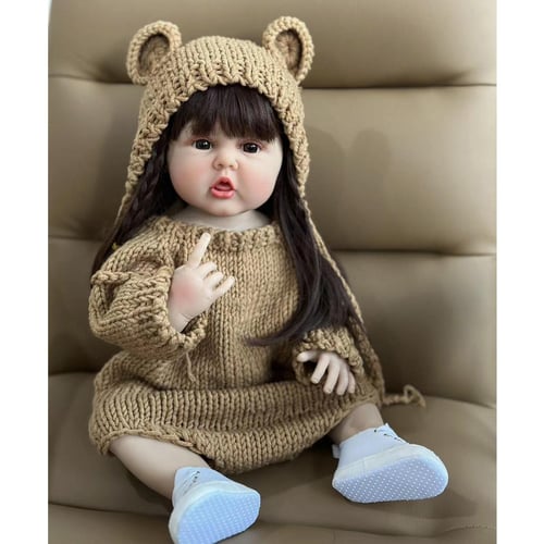 22'' Realistic Full Silicone Body Brown Long Hair Lifelike Baby Girl selling Doll