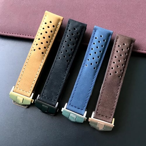 20mm 22mm 24mm Black Blue Brown Matte Genuine Leather Watchband