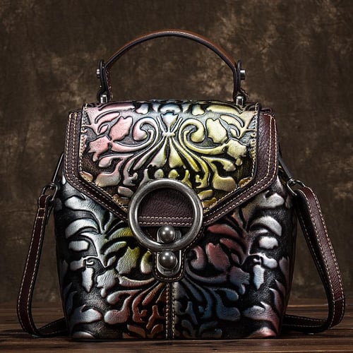 3D Embossing Genuine Leather Women Handbags Vintage Luxury Design